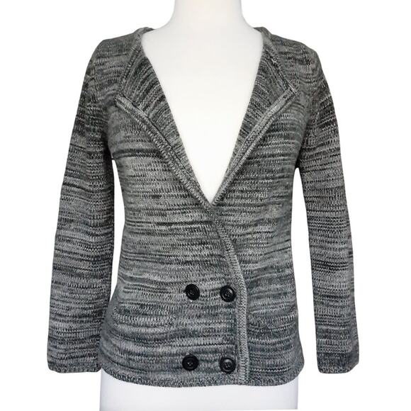 Isabel Marant Étoile Marled Black Gray Merino Wool Structured Cardigan Sweater - Picture 11 of 11